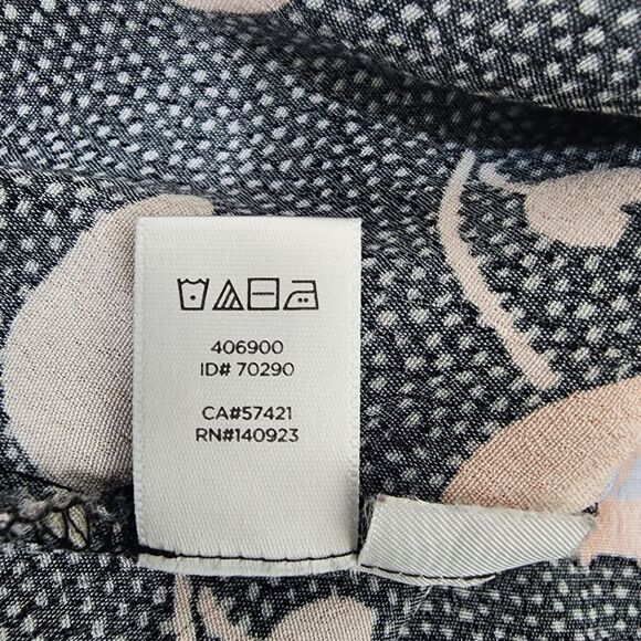 Ann Taylor Loft Blouse Large Floral Dot Black Pink Rayon Pullover Long Sleeve - Picture 10 of 10